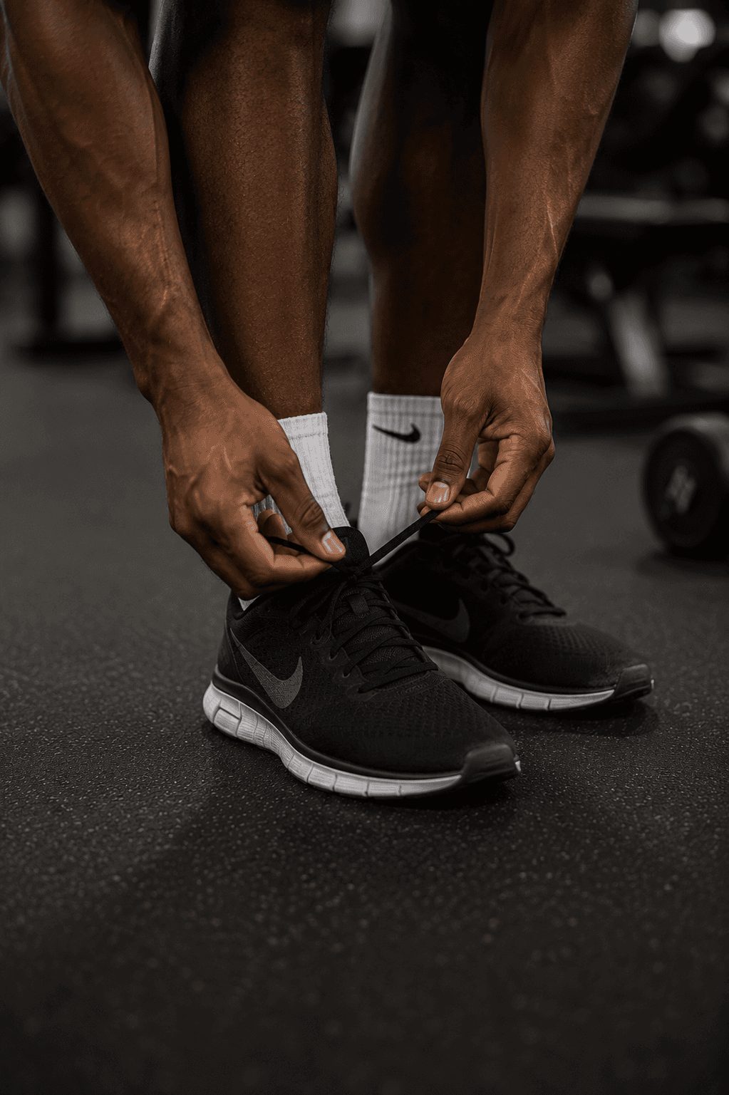 Close-up of a person tying his shoe laces.