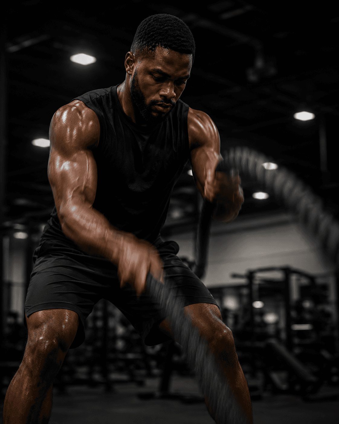 Male athlete doing rope pulls